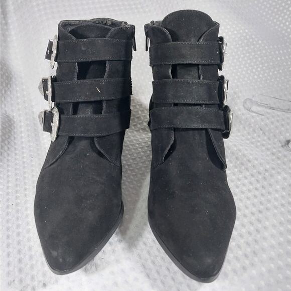 FOREVER 21! LUXE BLACK VEGAN SUEDE LEATHER TRIPLE BUCKLE ZIPPER BOOTS! SZ 8M - Picture 4 of 12